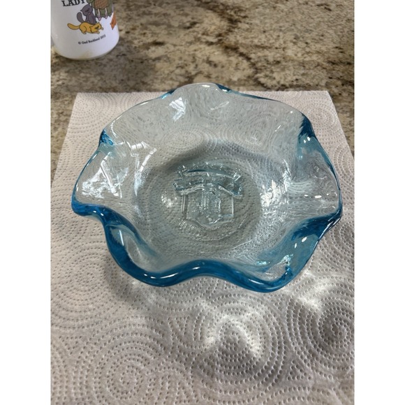 Vintage Brach's Candy Bowl Aqua Blue Rim Glass Advertising Dish 7"embossed - Picture 2 of 12